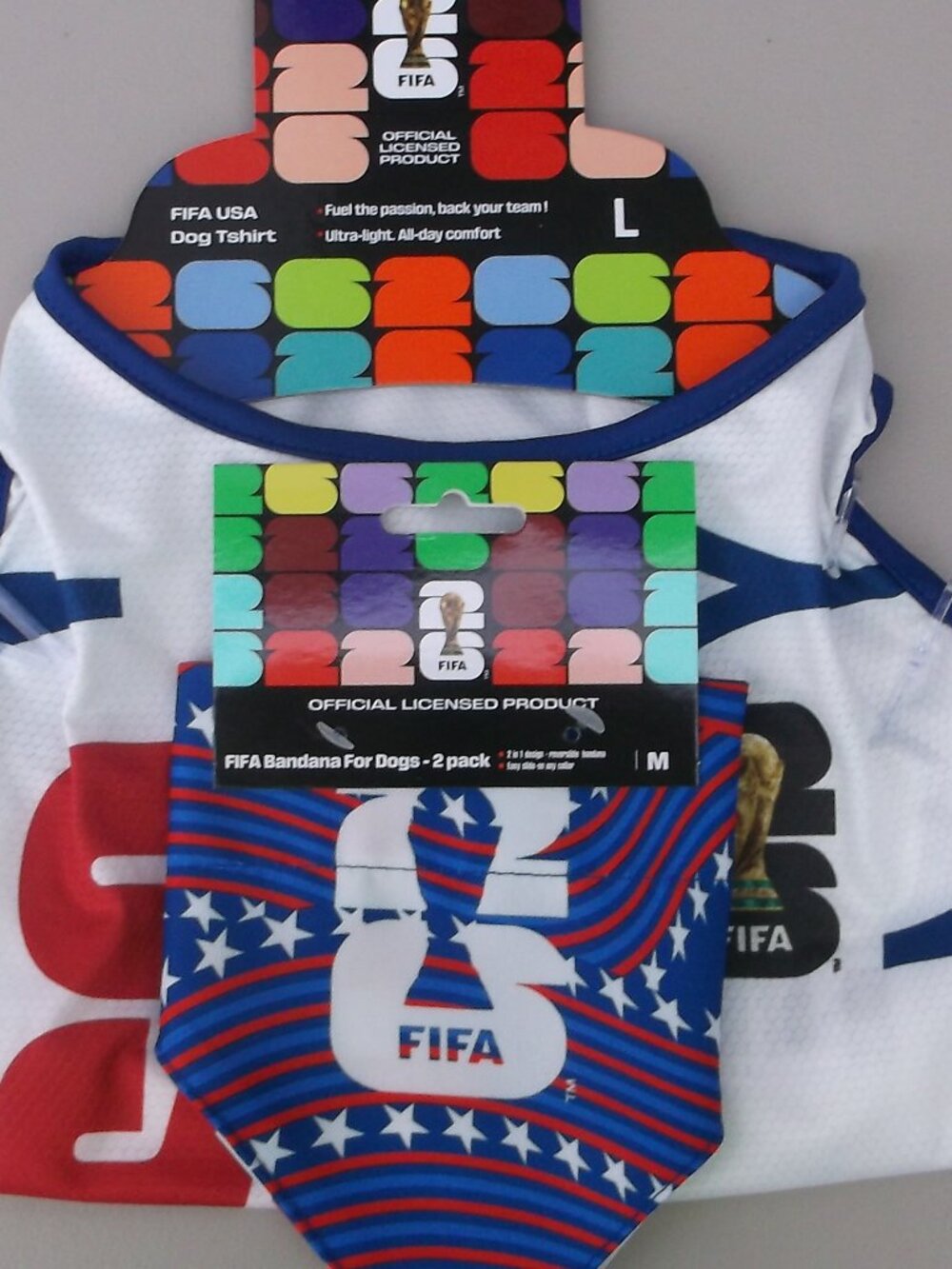 FIFA USA Dog Tee Shirt L + FIFA Dog Bandanas 2‑Pack M NWT Bundle